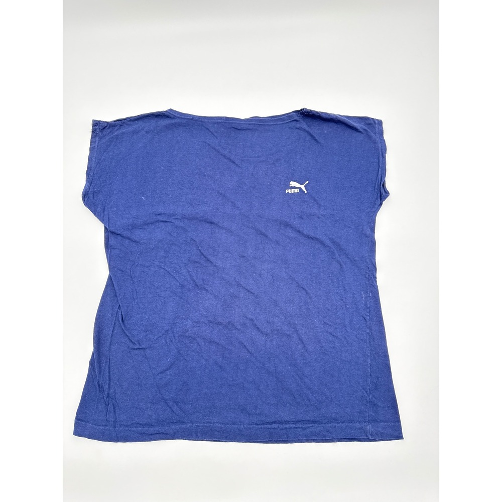 Vintage Puma Mens Navy Blue Sleeveless Logo T-Shirt Boat Neck Athletic Top